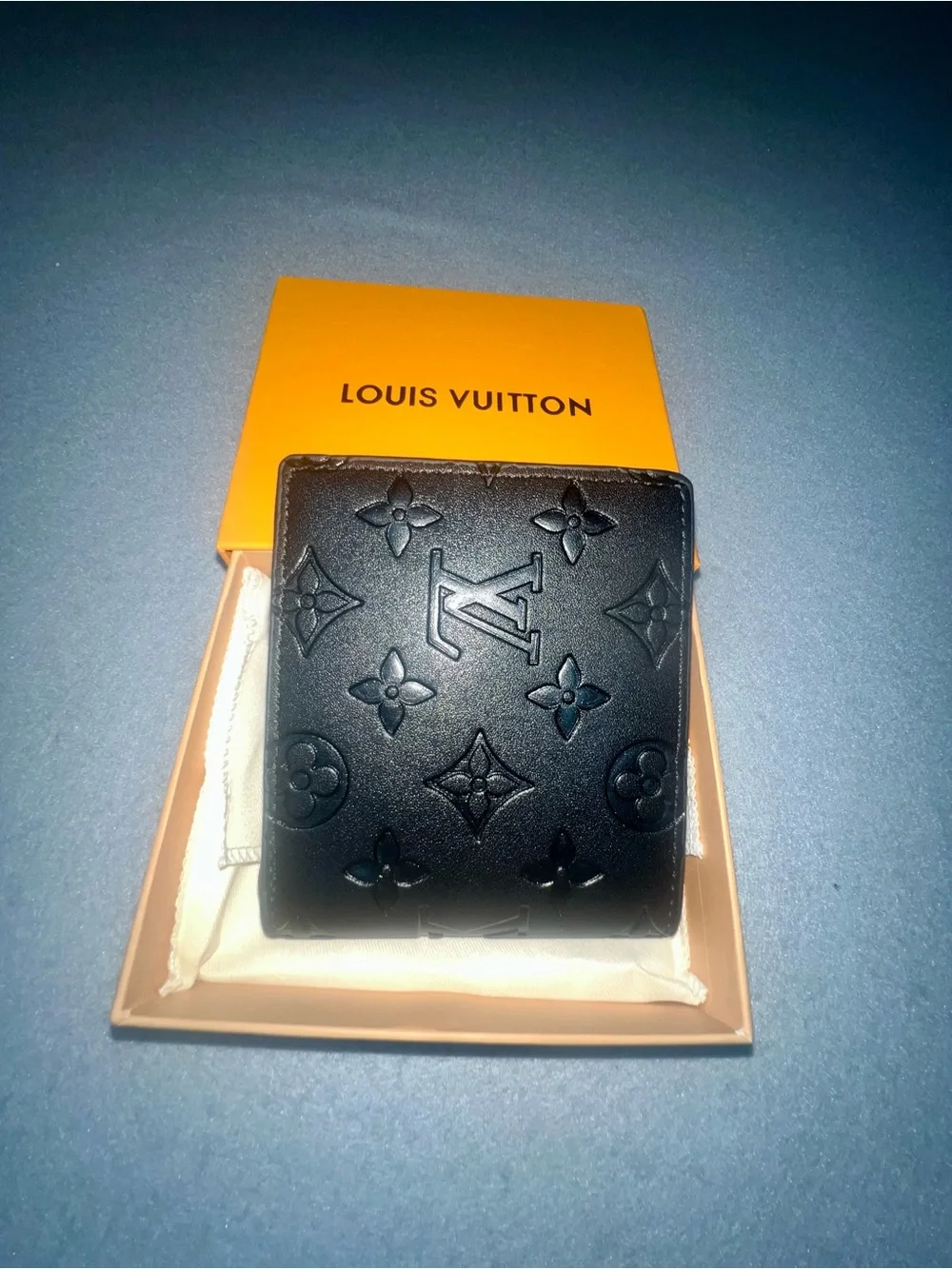 Louis Vuitton Black Embossed Monogram Men's Bi-Fold Wallet